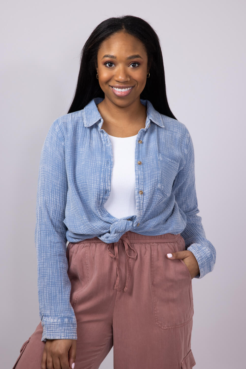 Thread & Supply Riley Button Up Shirt for Women in Blue
