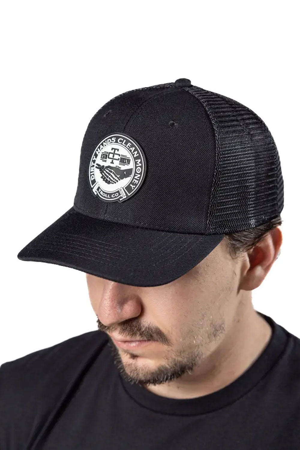 Troll Co. Haggler Curved Brim Trucker Hat for Men in Black