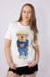USA Teddy Bear Graphic T-Shirt for Women in Ivory