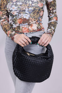 Valentina Woven Hand Bag for Women in Black