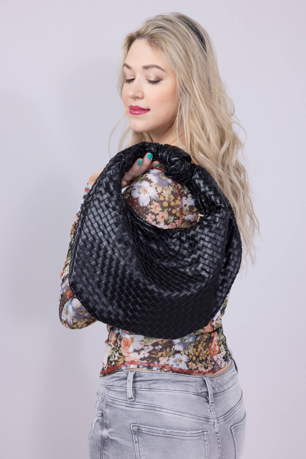 Valentina Woven Hand Bag for Women in Black | M2522-BK