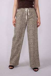 Leopard Print Drawstring Pants for Women in Brown
