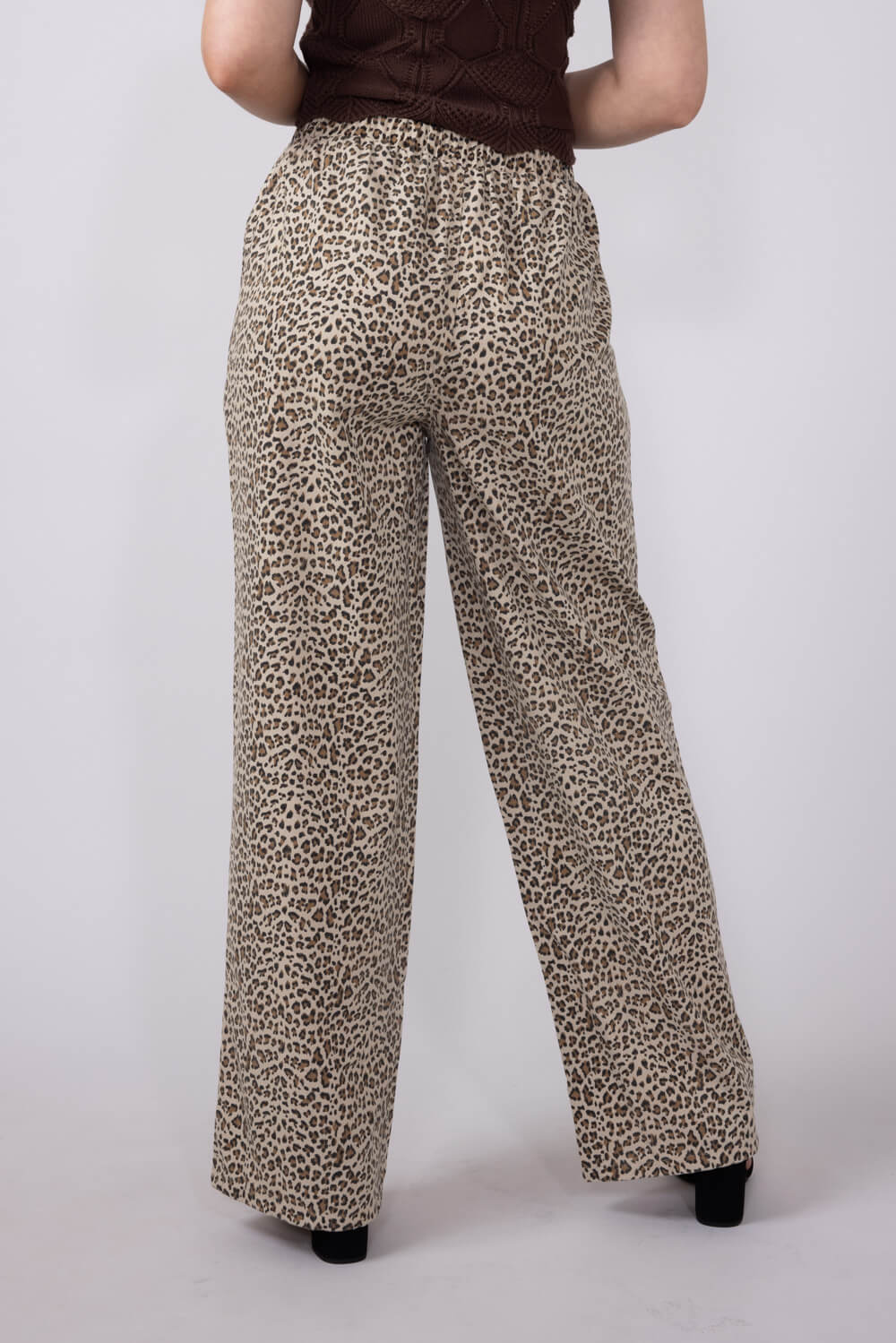 Leopard Print Drawstring Pants for Women in Brown