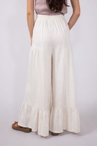 Linen Tiered Wide Leg Pants for Women in Oatmeal