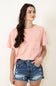 Mineral Wash Knit T-Shirt for Women in Peach