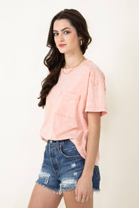 Mineral Wash Knit T-Shirt for Women in Peach