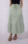 Tiered Gauze Drawstring Midi Skirt for Women in Sage