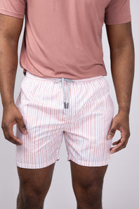 Vintage Summer Ponji Swim Striped Volley 5” Shorts for Men in Pink 