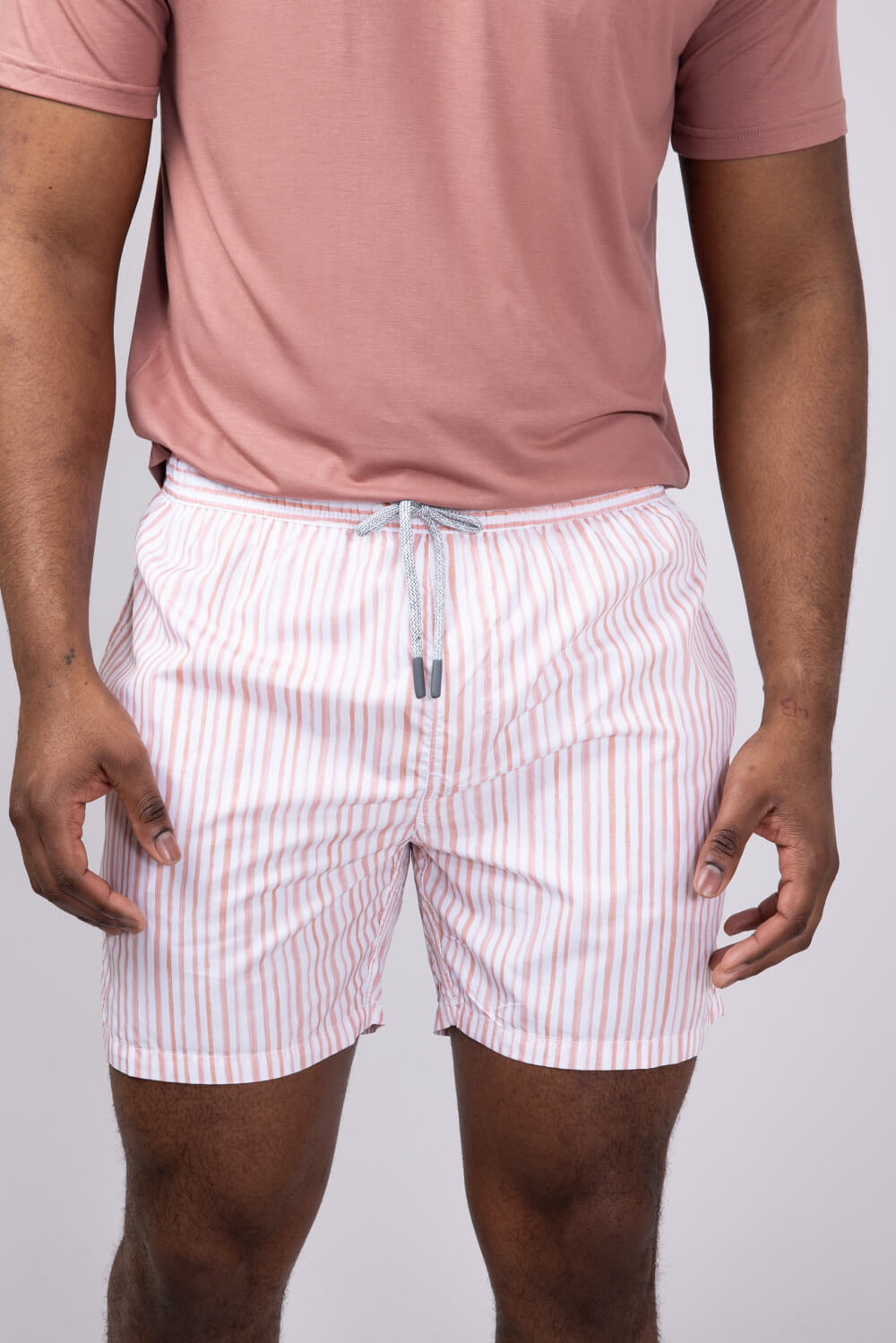 Vintage Summer Ponji Swim Striped Volley 5” Shorts for Men in Pink 