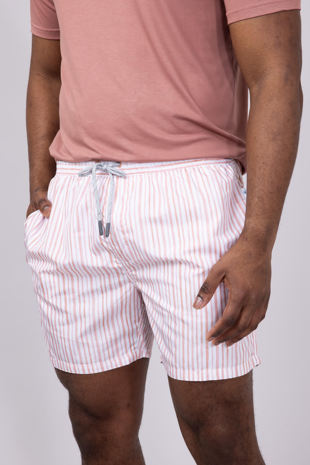 Vintage Summer Ponji Swim Striped Volley 5” Shorts for Men in Pink 