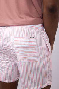 Vintage Summer Ponji Swim Striped Volley 5” Shorts for Men in Pink 