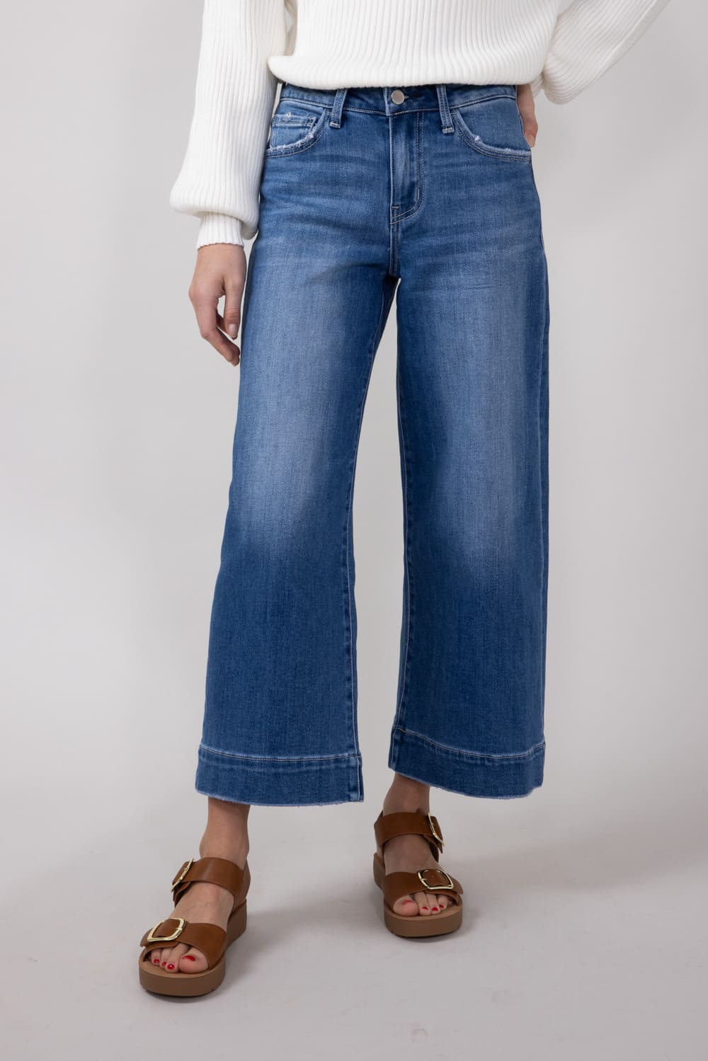 Flying Monkey High-Rise Dark Wash Cropped Wide Leg Trousers for Women