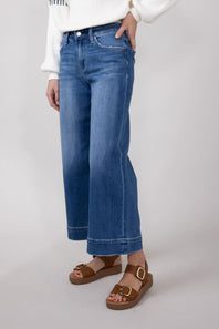 Flying Monkey High-Rise Dark Wash Cropped Wide Leg Trousers for Women