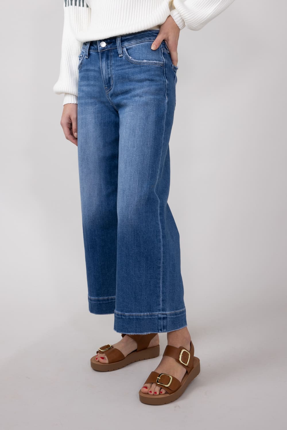 Flying Monkey High-Rise Dark Wash Cropped Wide Leg Trousers for Women