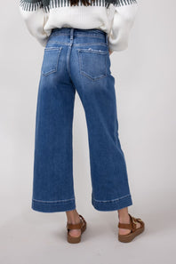 Flying Monkey High-Rise Dark Wash Cropped Wide Leg Trousers for Women