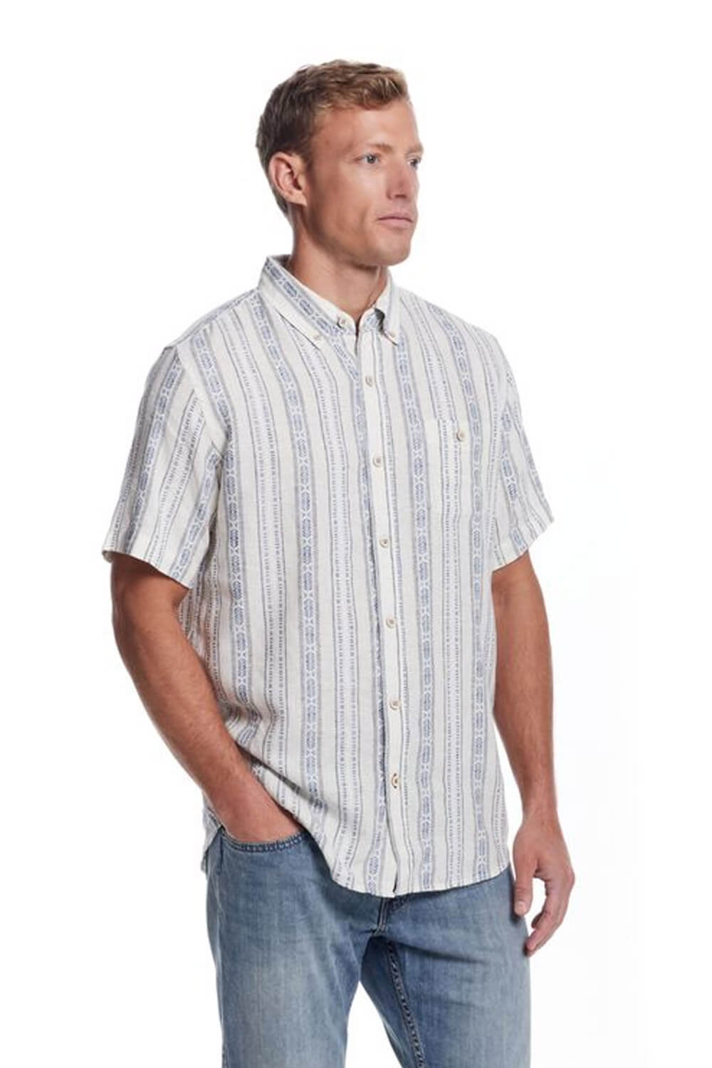 Weatherproof Vintage Aztec Dobby Button Up Shirt for Men in Blue
