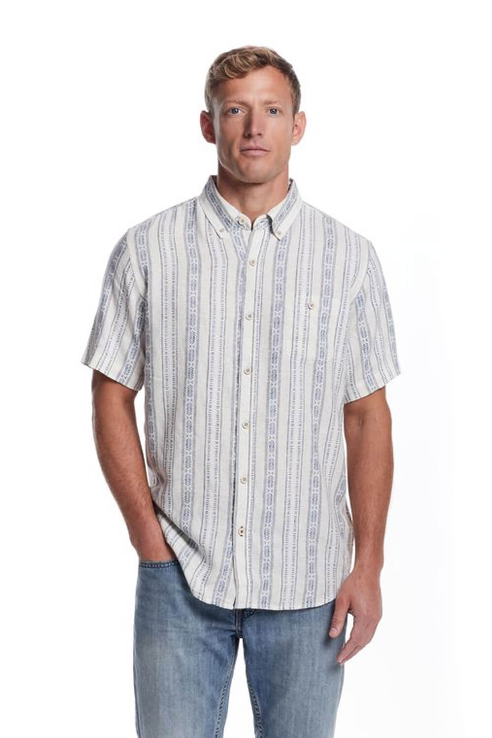 Weatherproof Vintage Aztec Dobby Button Up Shirt for Men in Blue