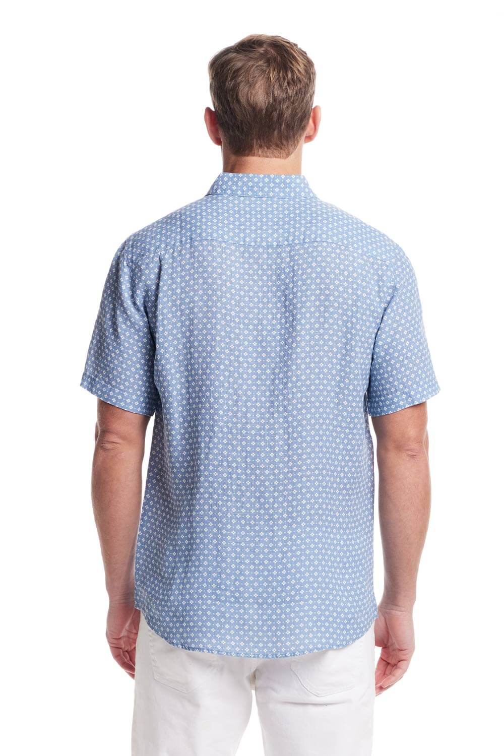Weatherproof Vintage Cotton Linen Pattern Button Up Shirt for Men in Riverside Blue