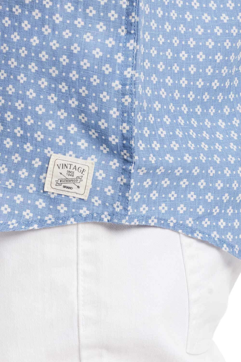 Weatherproof Vintage Cotton Linen Pattern Button Up Shirt for Men in Riverside Blue