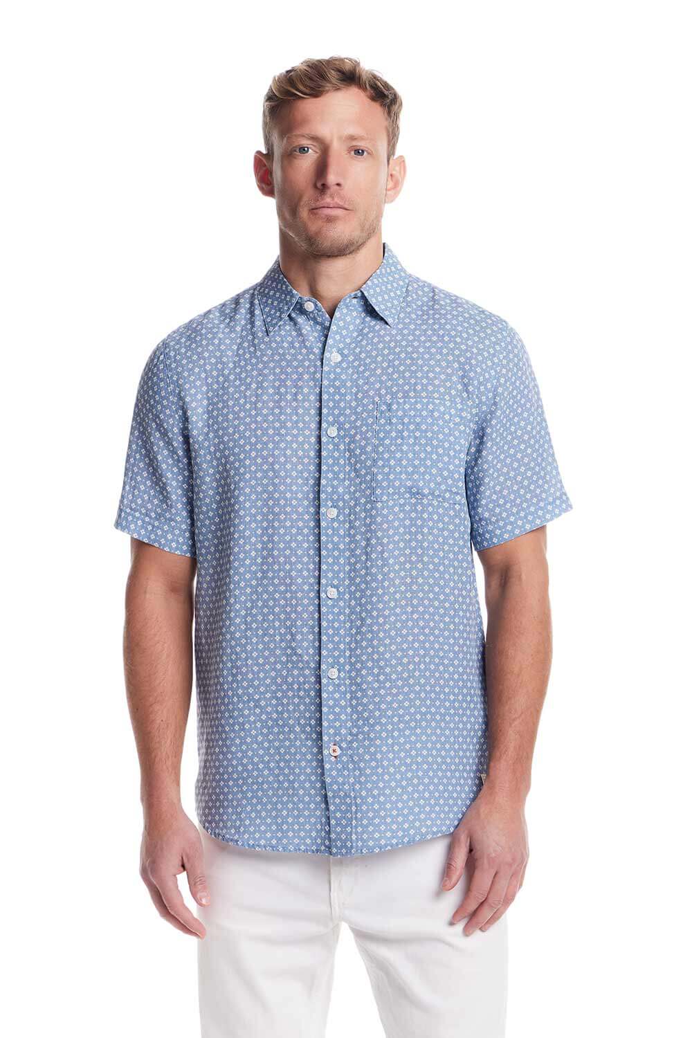 Weatherproof Vintage Cotton Linen Pattern Button Up Shirt for Men in Riverside Blue
