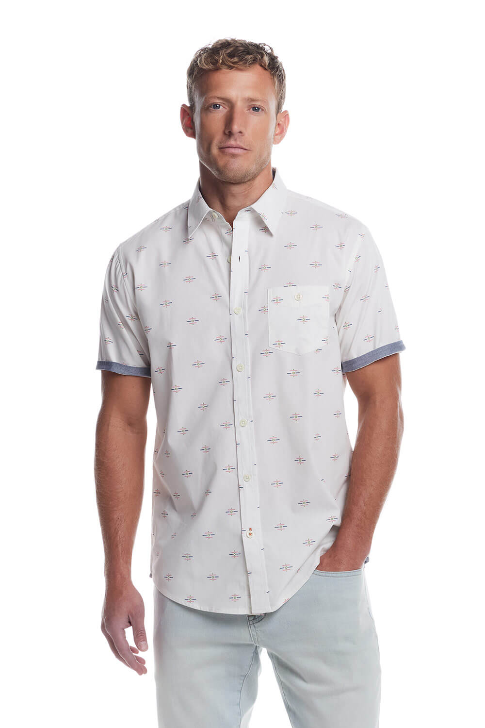 Weatherproof Vintage Cotton Poplin Button Up Shirt for Men in Southwest White