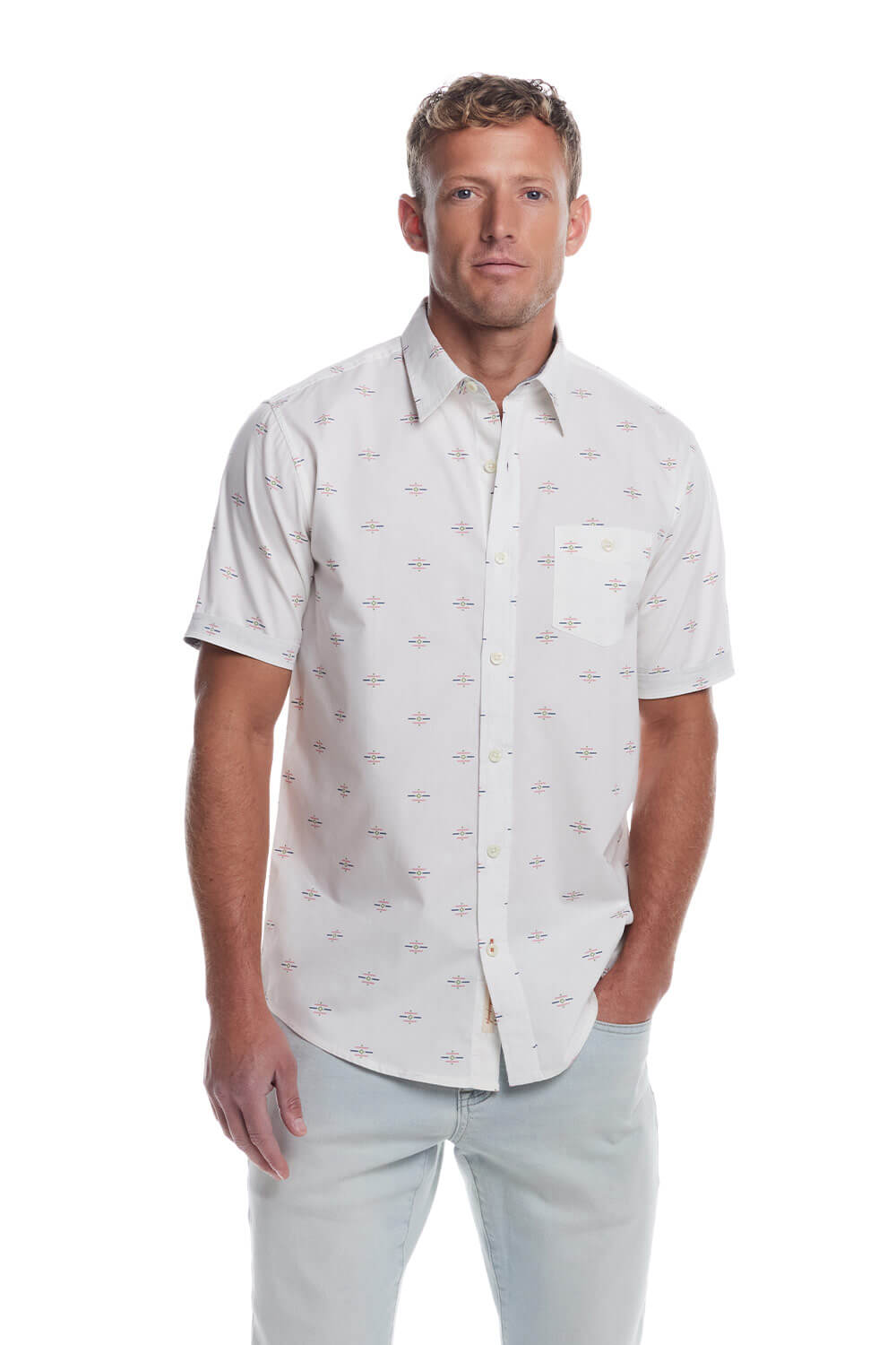 Weatherproof Vintage Cotton Poplin Button Up Shirt for Men in Southwest White