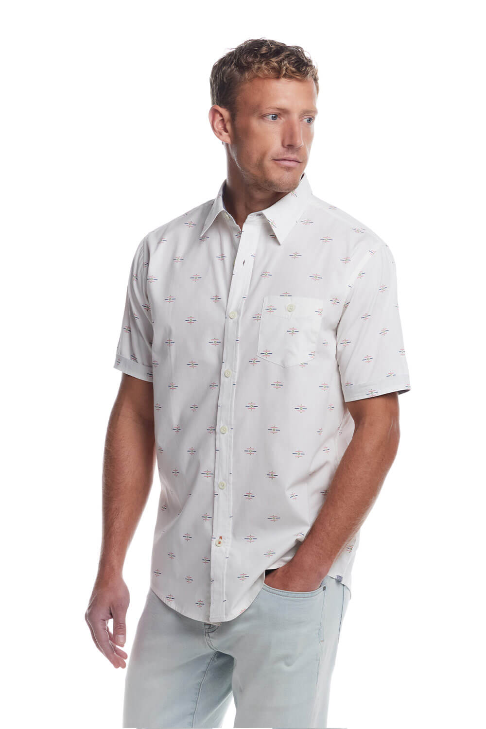 Weatherproof Vintage Cotton Poplin Button Up Shirt for Men in Southwest White