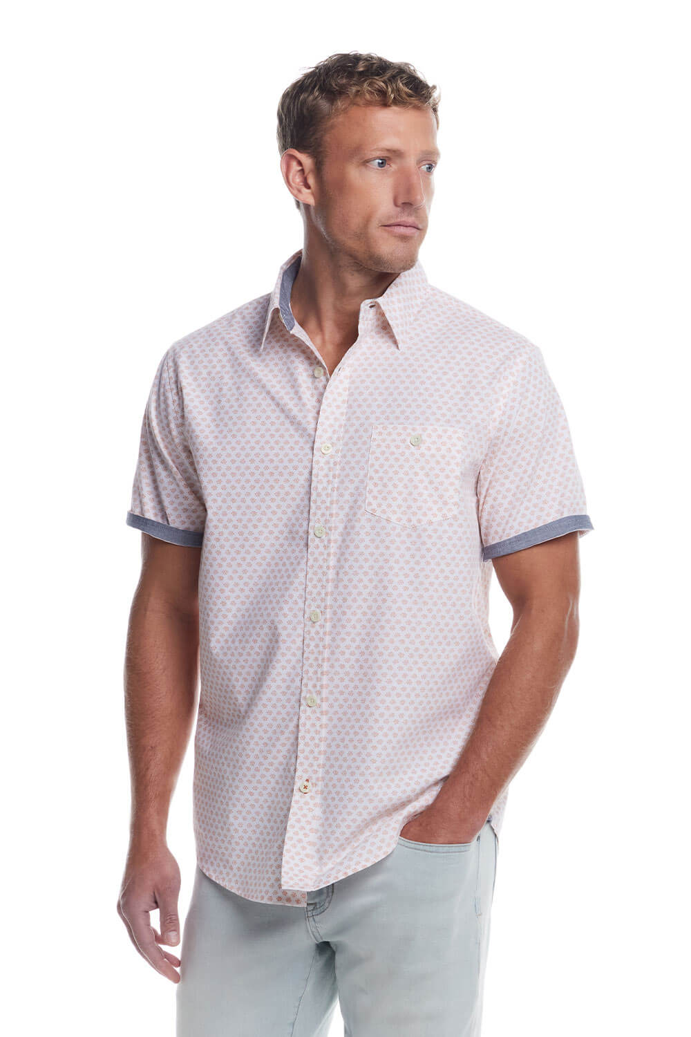 Weatherproof Vintage Cotton Poplin Button Up Shirt for Men in Peach Blossom