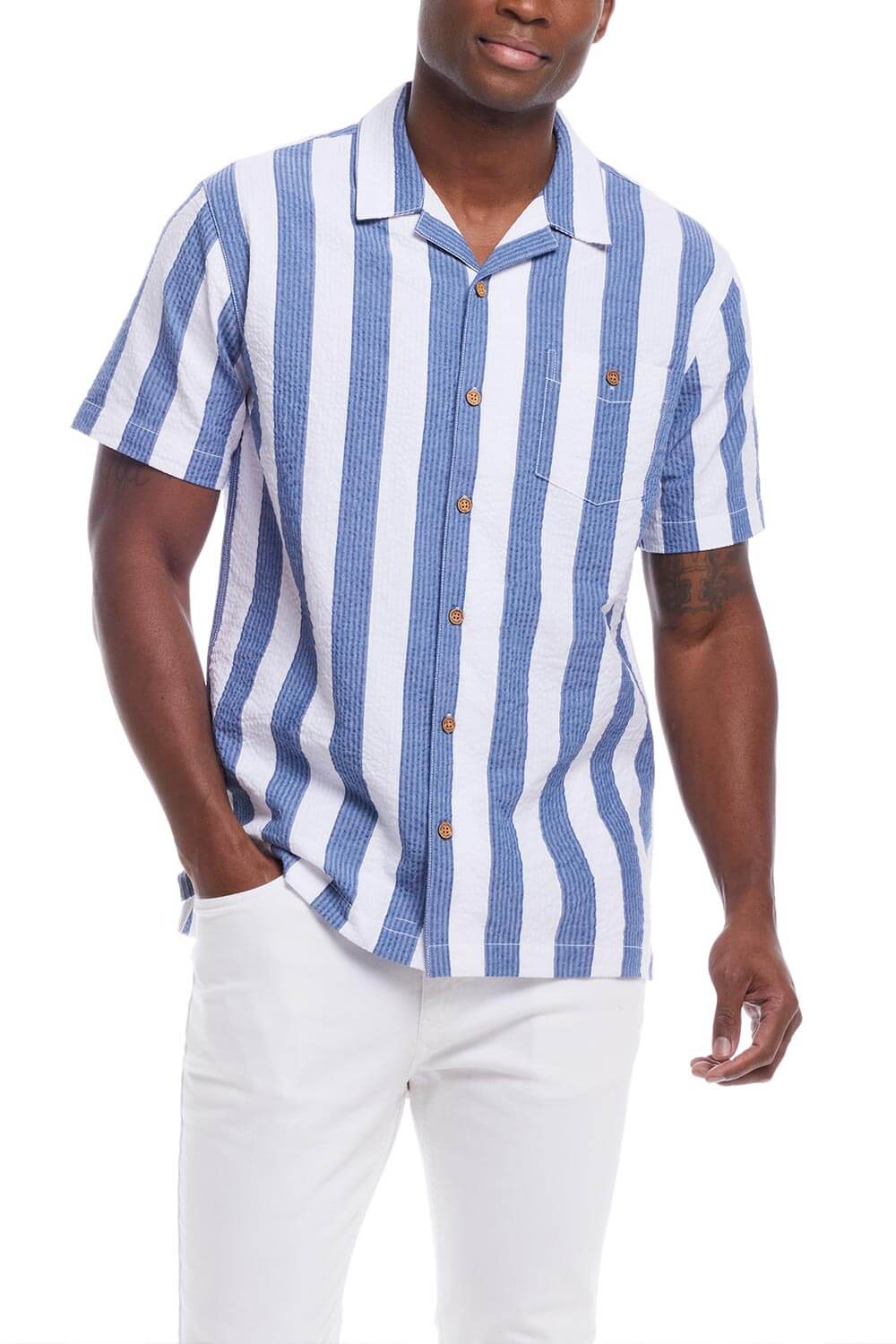 Weatherproof Vintage Dobby Button Up Shirt for Men in Vista Blue