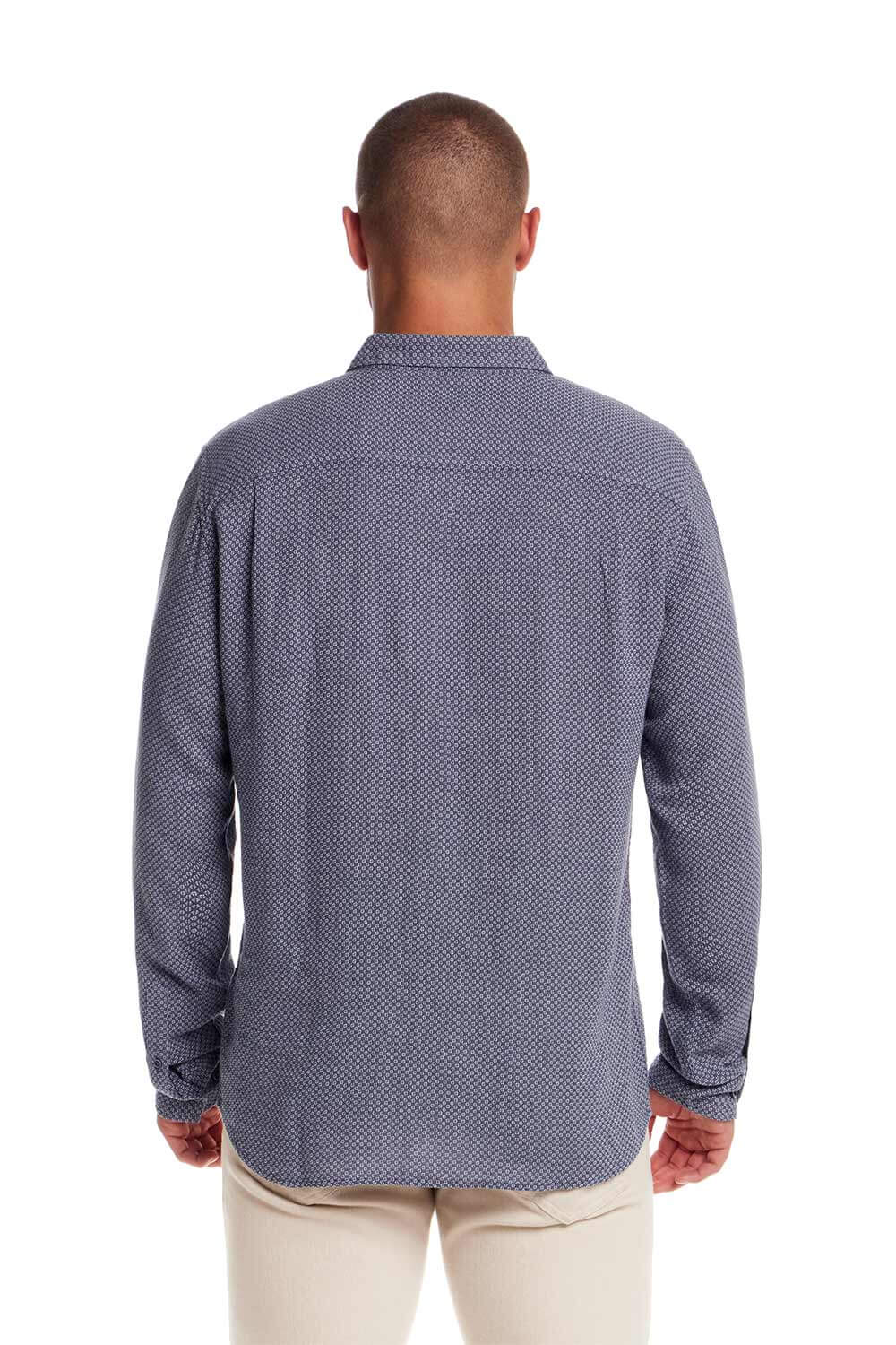 Weatherproof Vintage Jacquard Dobby Knit Button Up Shirt for Men in Vintage Blue