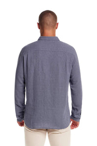 Weatherproof Vintage Jacquard Dobby Knit Button Up Shirt for Men in Vintage Blue