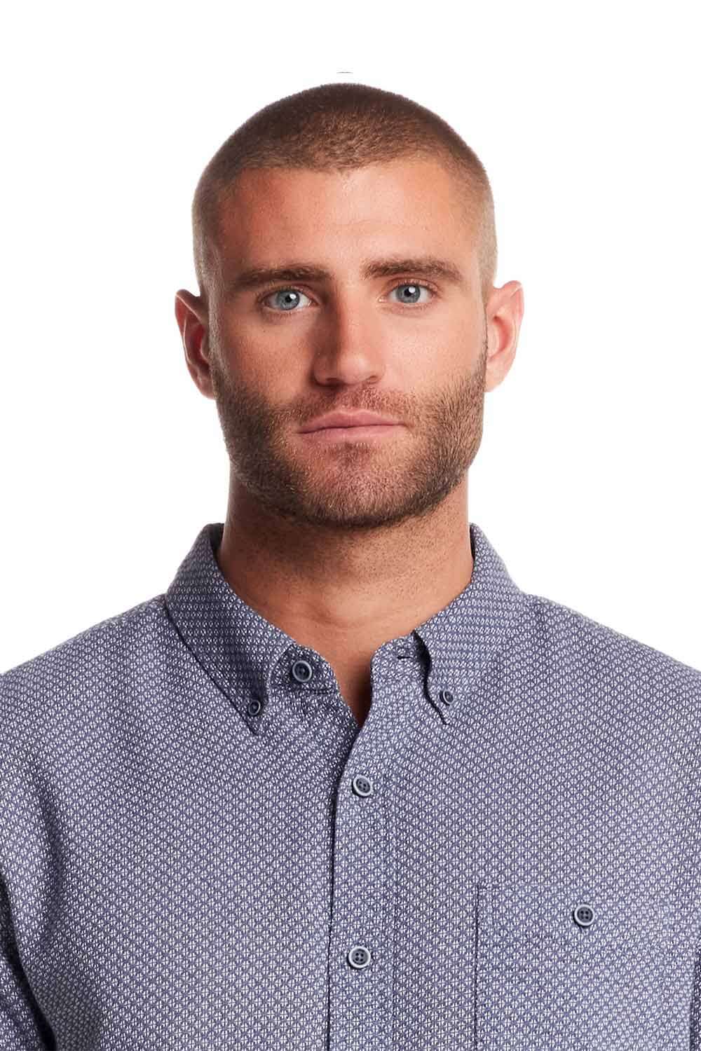Weatherproof Vintage Jacquard Dobby Knit Button Up Shirt for Men in Vintage Blue