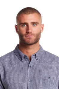 Weatherproof Vintage Jacquard Dobby Knit Button Up Shirt for Men in Vintage Blue