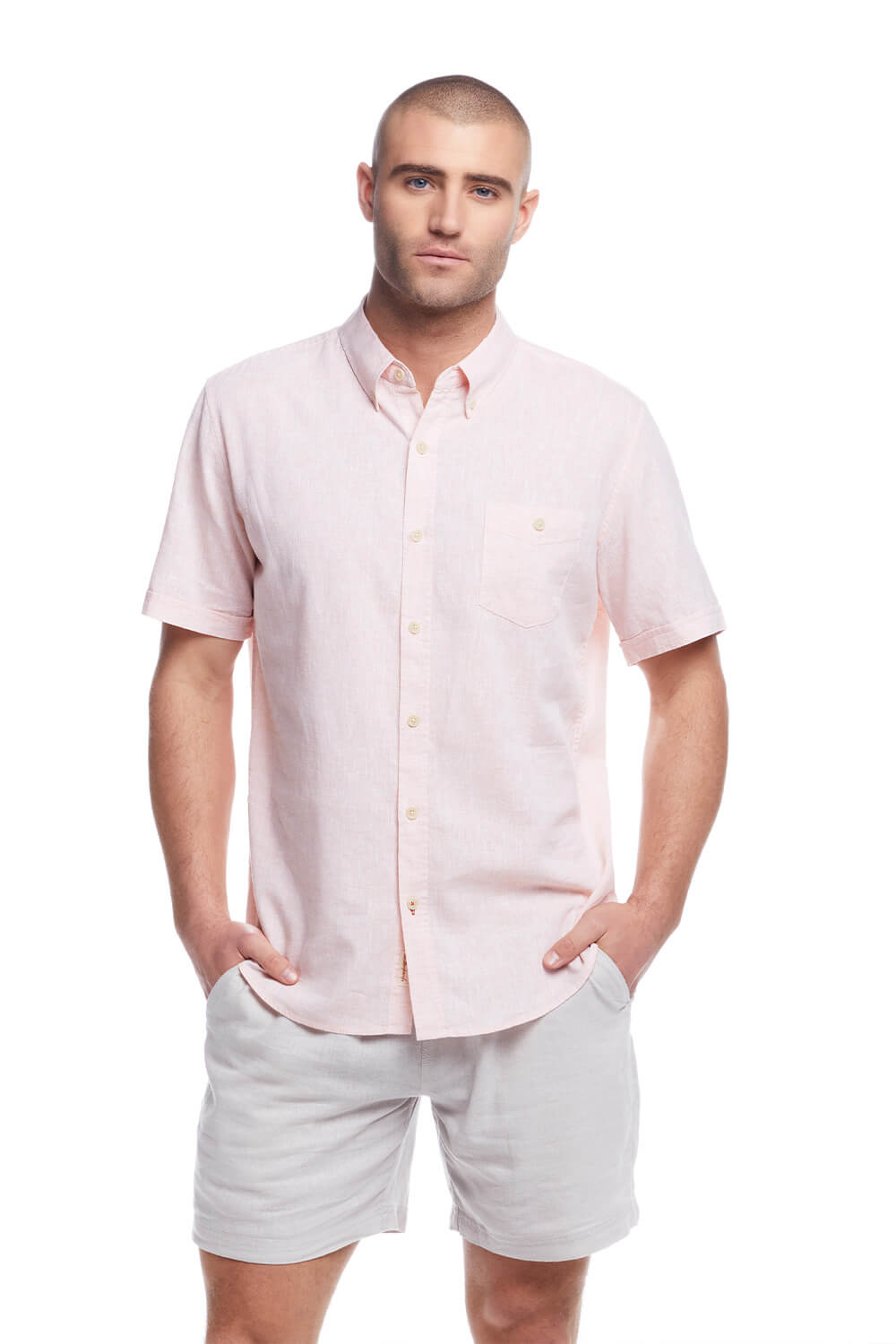Weatherproof Vintage Cotton Linen Solid Button Up Shirt for Men in Tangerine