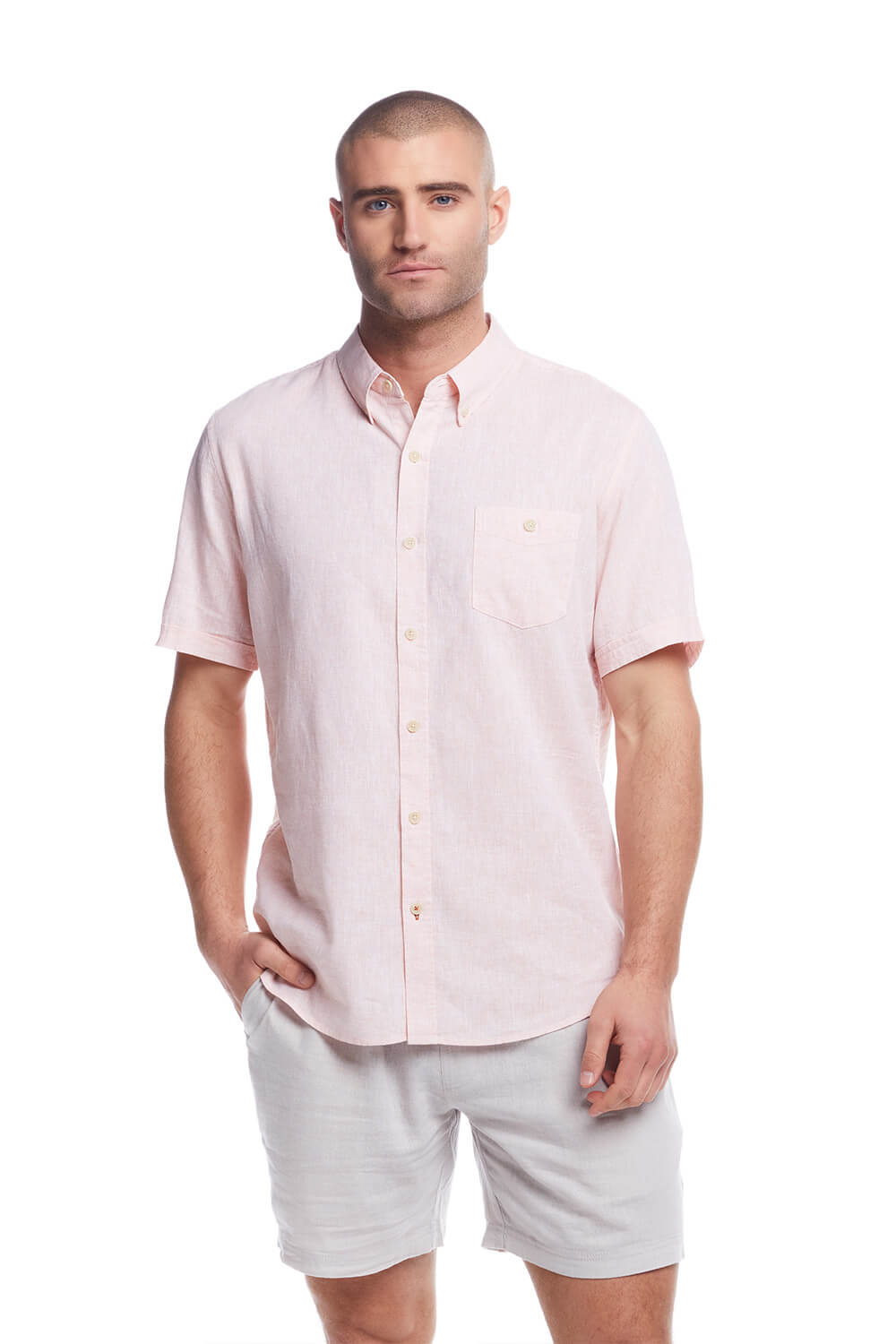 Weatherproof Vintage Cotton Linen Solid Button Up Shirt for Men in Tangerine