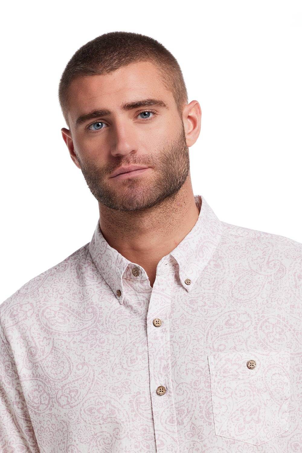 Weatherproof Vintage Cotton Linen Paisley Button Up Shirt for Men in Lilac