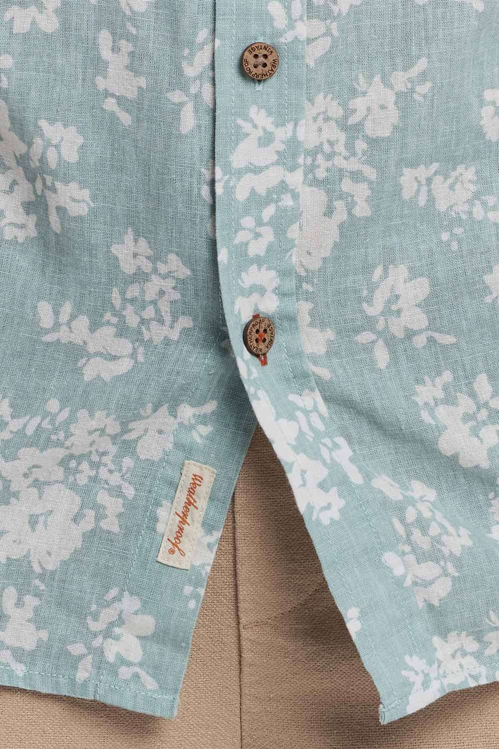 Weatherproof Vintage Cotton Linen Pattern Button Up Shirt for Men in Teal Mist