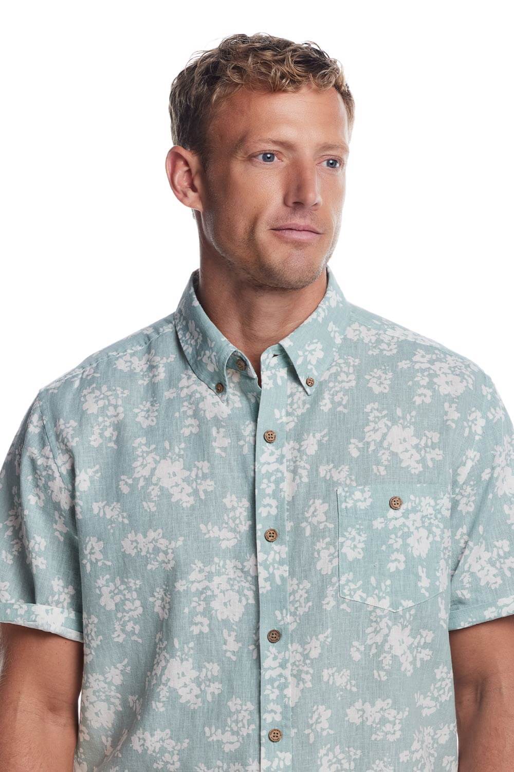 Weatherproof Vintage Cotton Linen Pattern Button Up Shirt for Men in Teal Mist