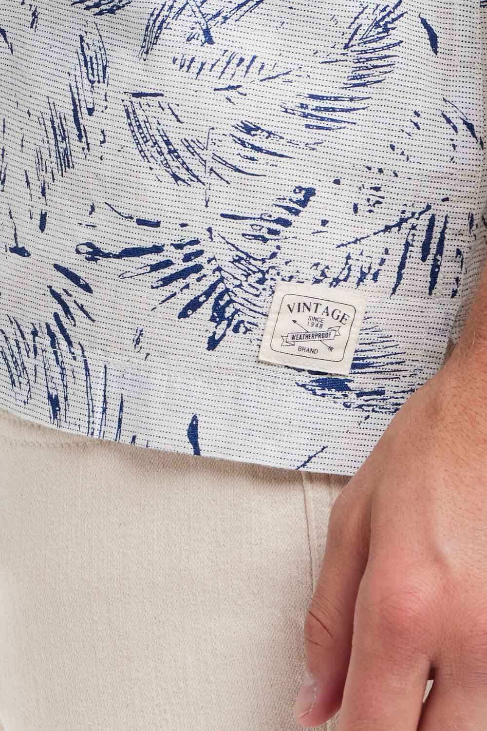 Weatherproof Vintage Cotton Linen Pattern Button Up Shirt for Men in Denim