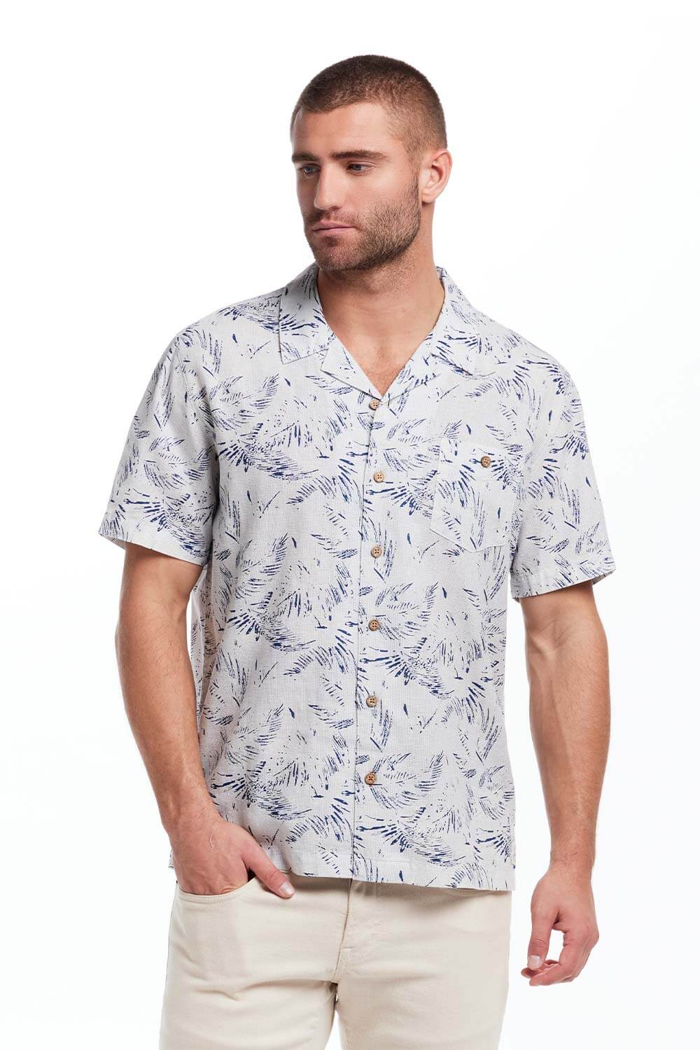 Weatherproof Vintage Cotton Linen Pattern Button Up Shirt for Men in Denim