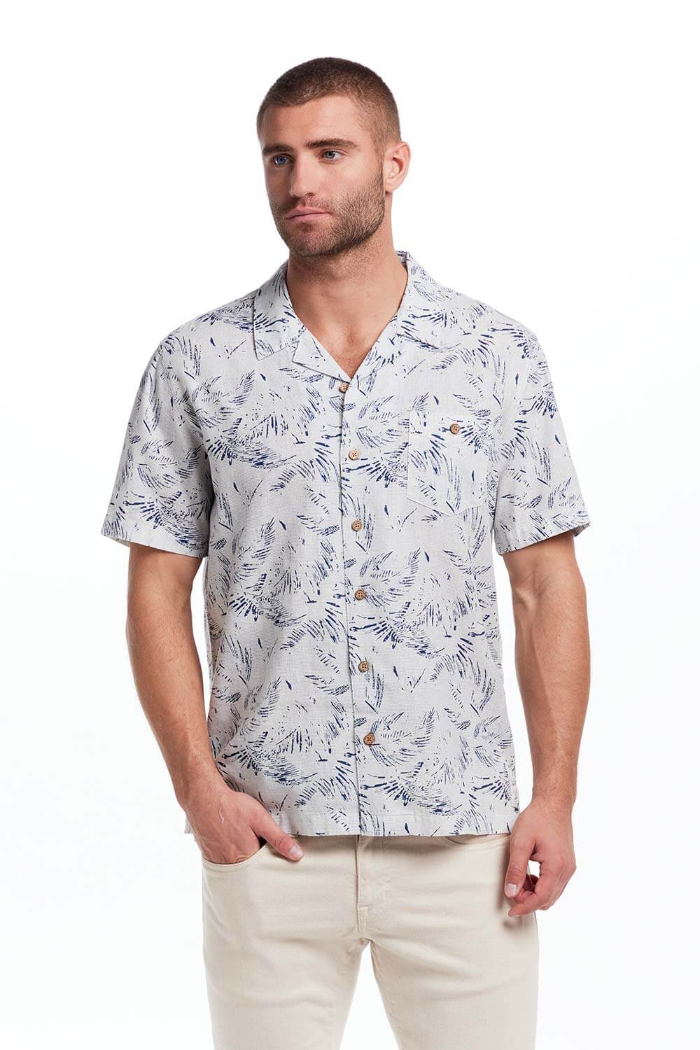 Weatherproof Vintage Cotton Linen Pattern Button Up Shirt for Men in Denim