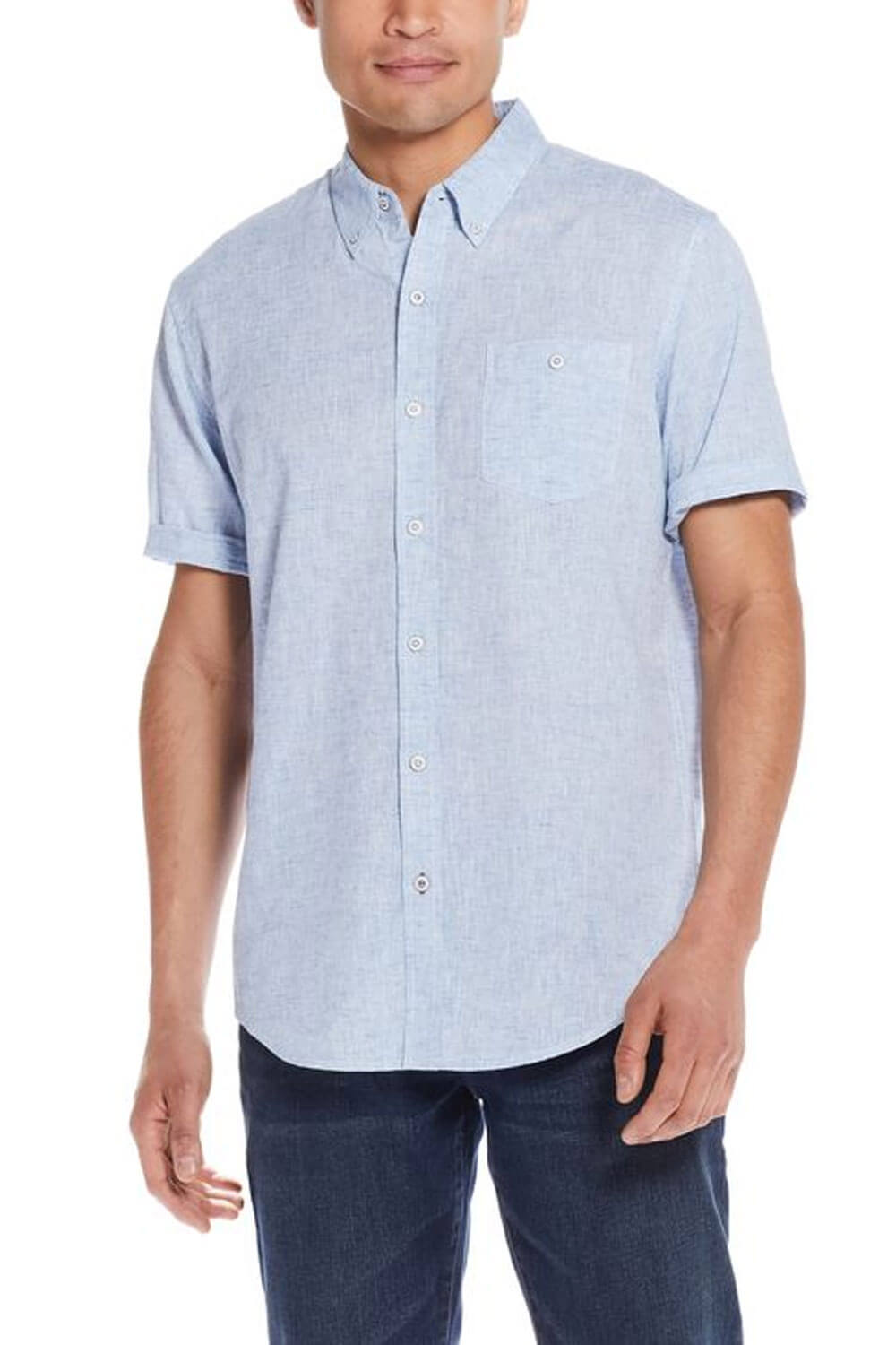 Weatherproof Vintage Washable Linen Button Up Shirt for Men in Cendre Blue