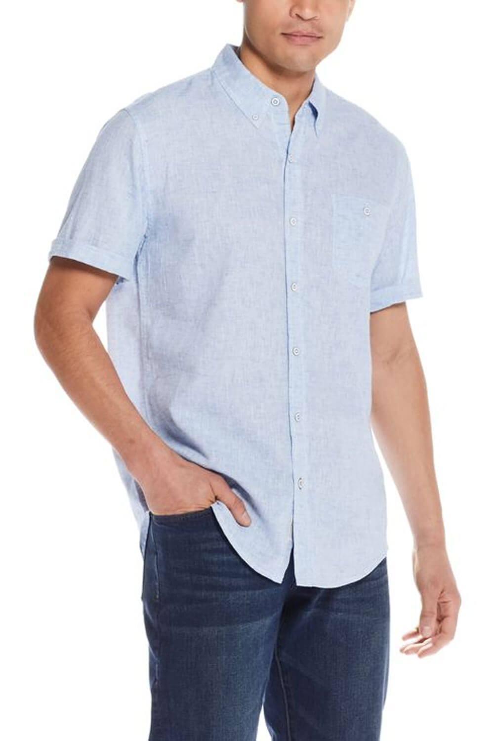 Weatherproof Vintage Washable Linen Button Up Shirt for Men in Cendre Blue