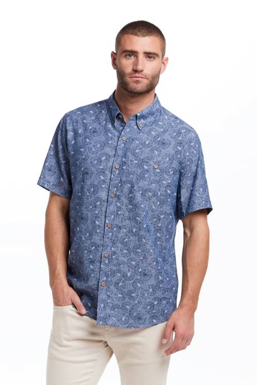 Weatherproof Vintage Washable Linen Button Down Shirt for Men in Ocean Blue | S2584299GK-OCEAN BLUE
