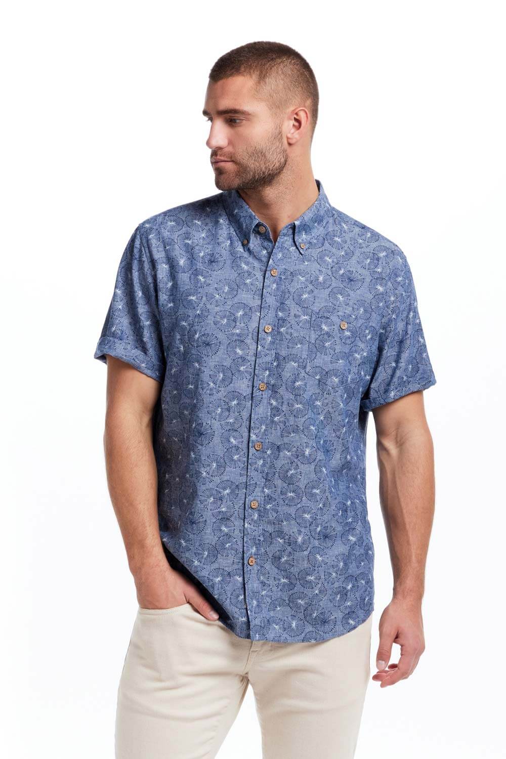Weatherproof Vintage Washable Linen Button Down Shirt for Men in Ocean Blue | S2584299GK-OCEAN BLUE