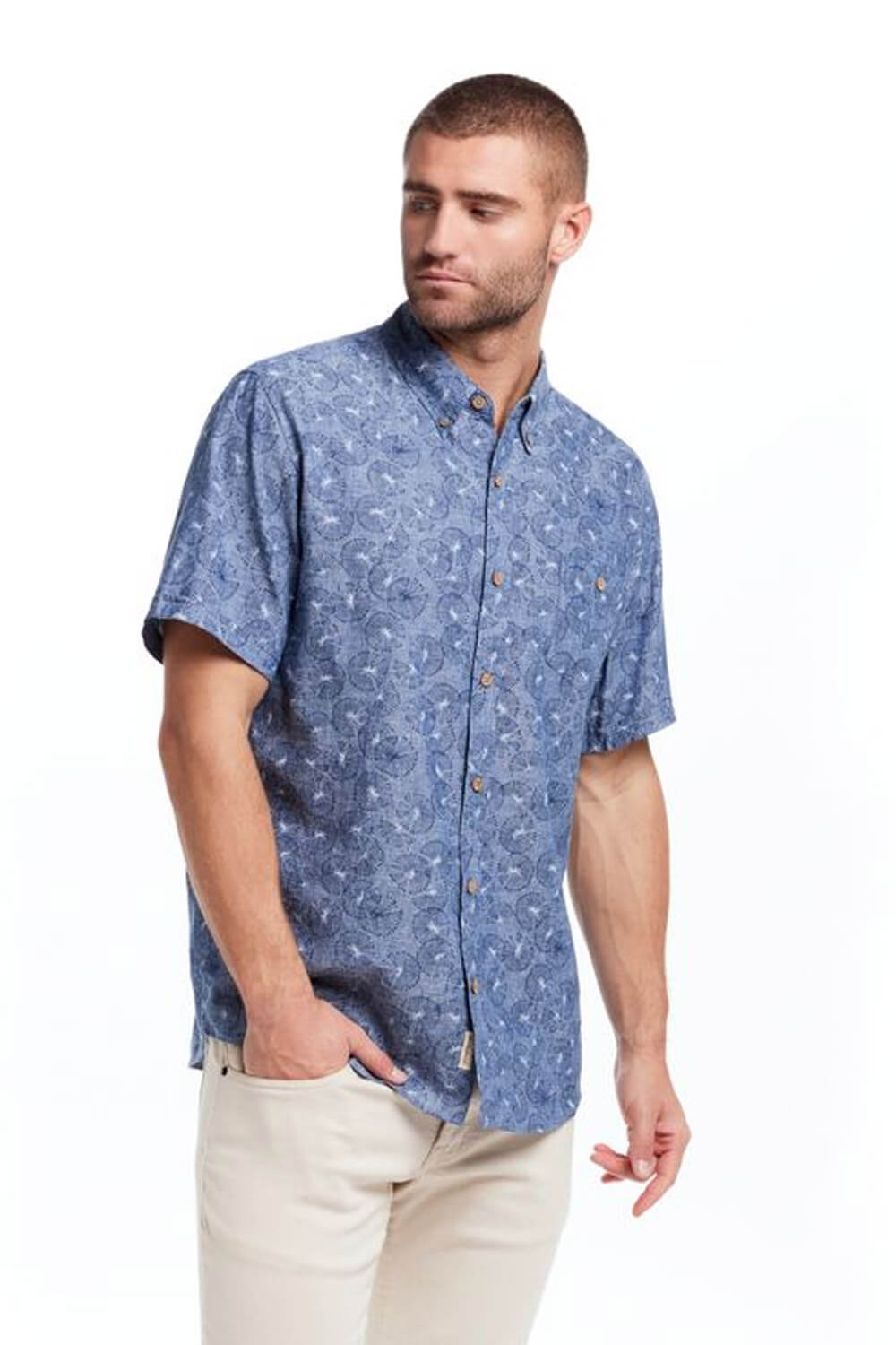 Weatherproof Vintage Washable Linen Button Down Shirt for Men in Ocean Blue | S2584299GK-OCEAN BLUE