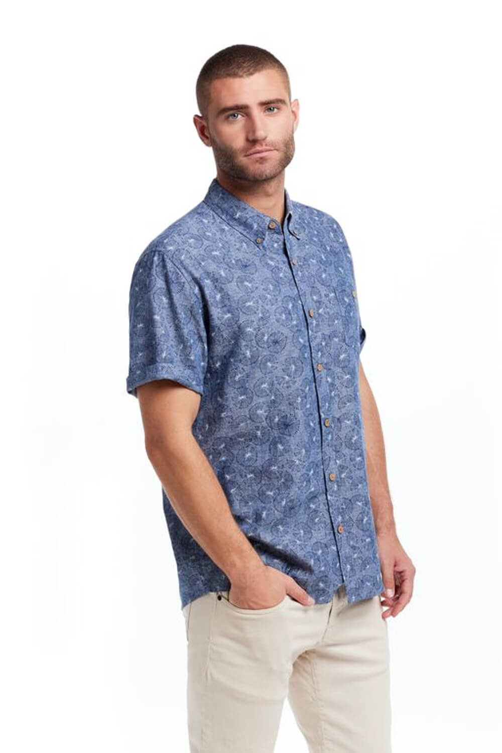 Weatherproof Vintage Washable Linen Button Down Shirt for Men in Ocean Blue | S2584299GK-OCEAN BLUE