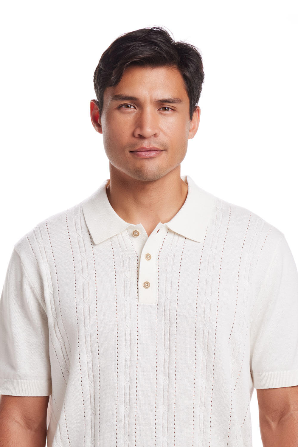 Weatherproof Vintage Pointele Sweater Polo for Men in Ecru