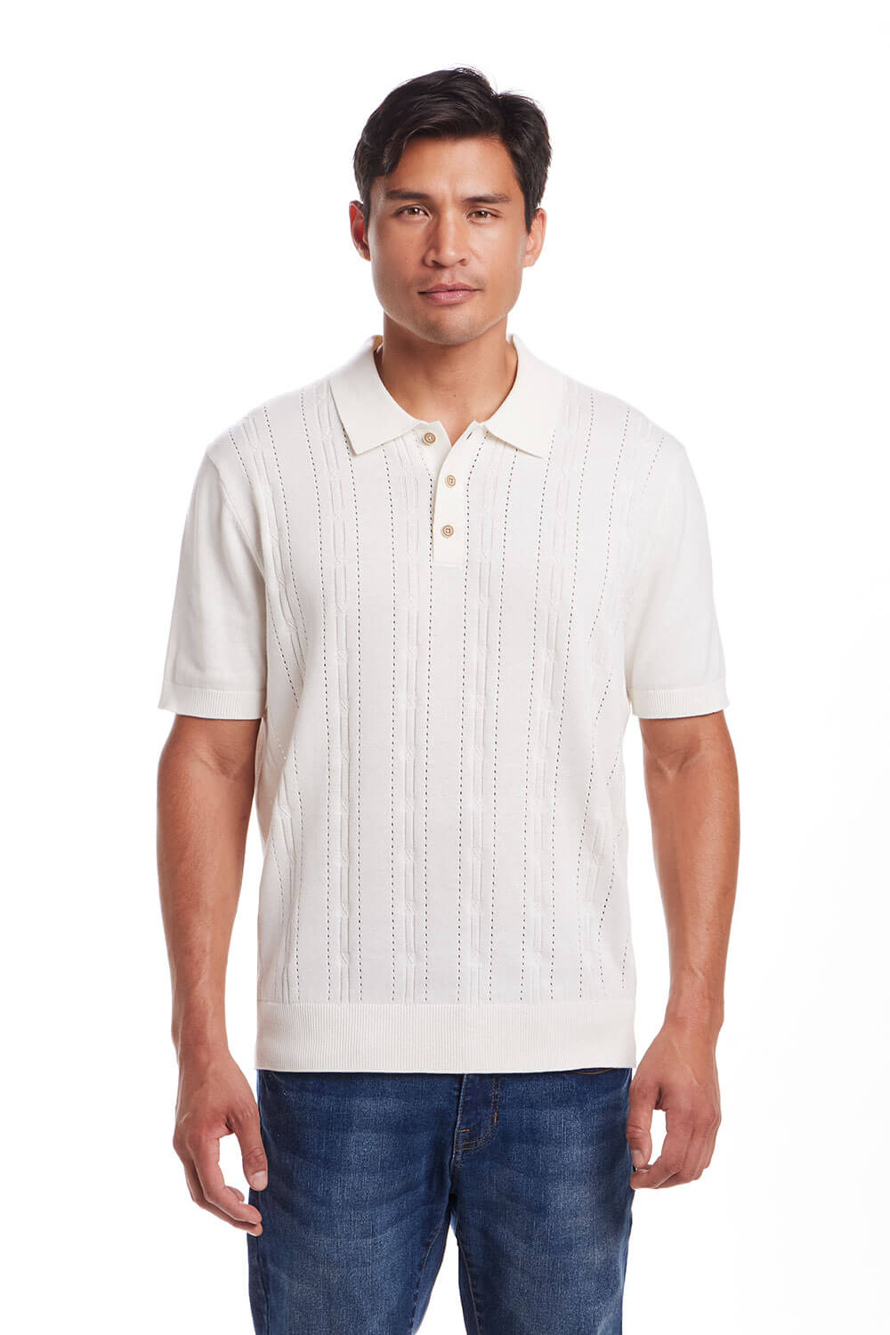 Weatherproof Vintage Pointele Sweater Polo for Men in Ecru