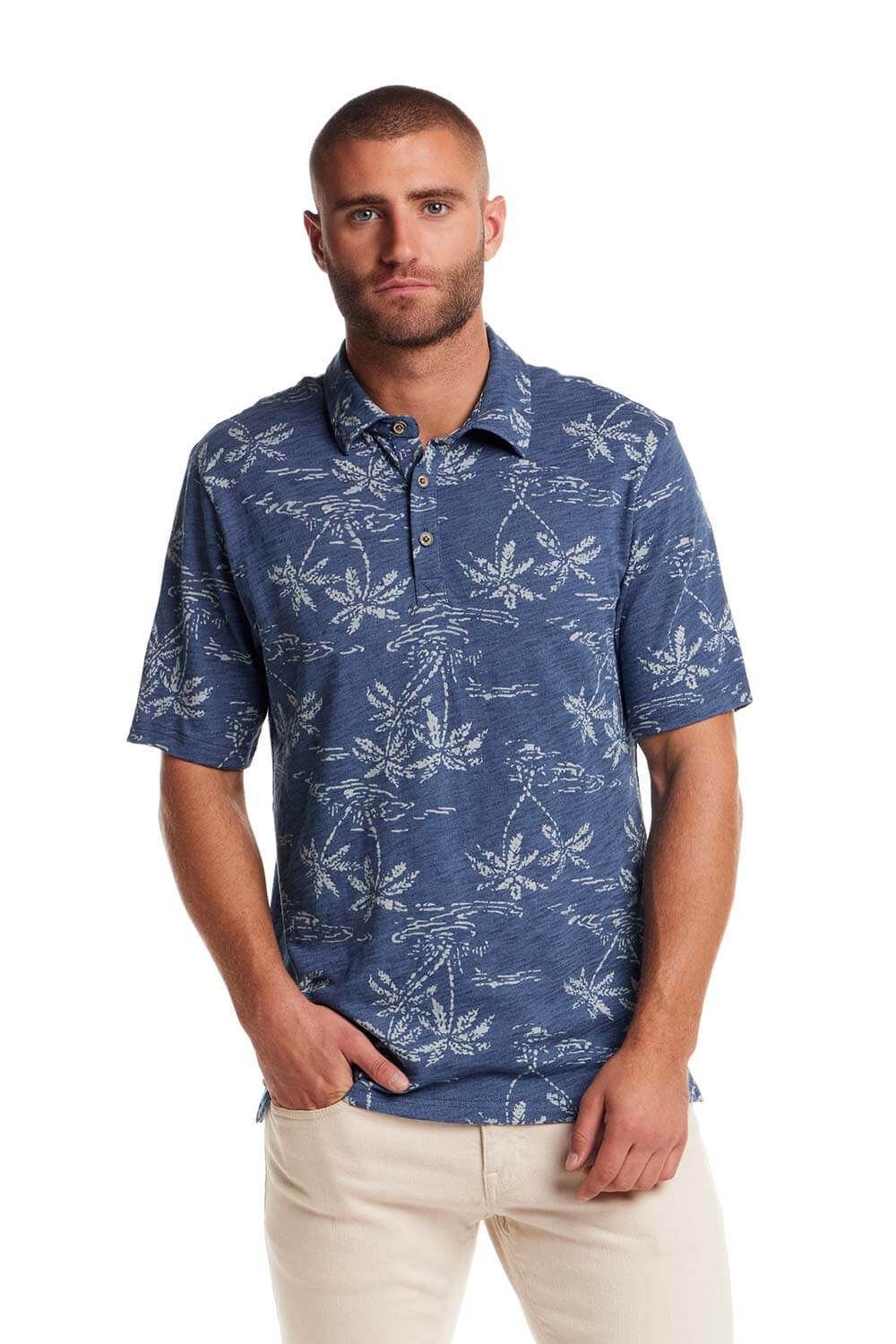 Weatherproof Vintage Printed Polo for Men in Dark Indigo
